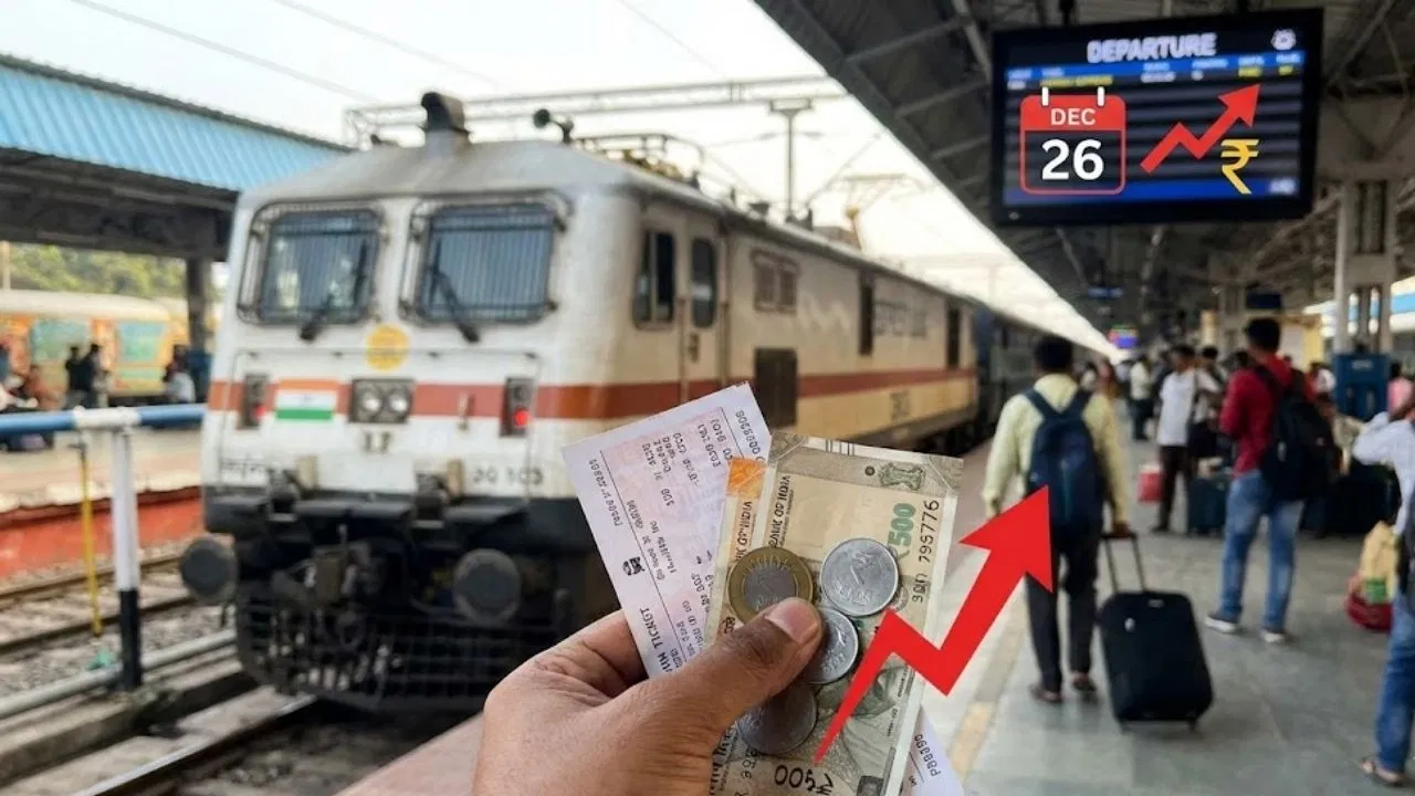 Train Ticket Price Increase: 26 दिसंबर 2025 से ट्रेन यात्रा होगी और महंगी! जानें नई दरें और किसे नहीं लगेगा झटका! Train Ticket Price Increase: 26 दिसंबर 2025 से ट्रेन यात्रा होगी और महंगी! जानें नई दरें और किसे नहीं लगेगा झटका